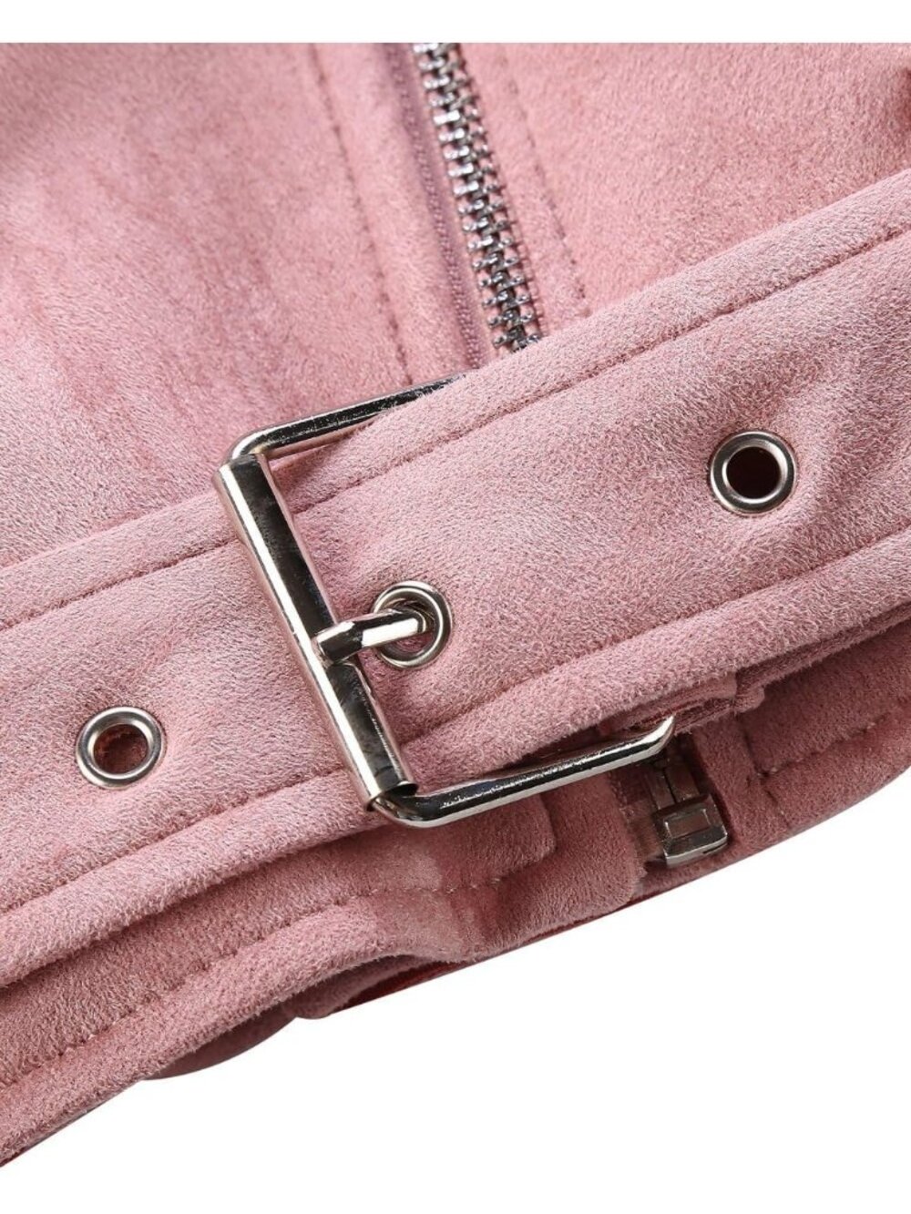 〽️Pink Women's Faux Leather Biker Jacket Faux Fur Collar Zip Up Coat - Picture 6 of 6